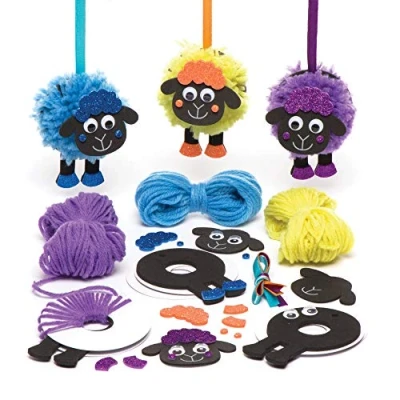 Afbeelding van Baker Ross knutselsets voor pompon hangers &quot;pluizige schapen&quot; (3 stuks) lente knutselidee kinderen om vorm te geven en cadeau