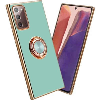 Afbeelding van Cadorabo Hoesje geschikt voor Samsung Galaxy NOTE 20 in Glossy Turquoise Goud met ring Beschermhoes van flexibel TPU silicone Case Cover camerabescherming en magnetische autohouder