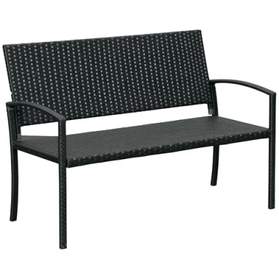 Afbeelding van Outsunny Polyrotan tuinbank 2 zits parkbank bank staal zwart 867 022