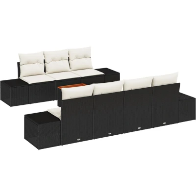 Afbeelding van vidaXL 8 delige Tuinbankset met Kussens Zwart Poly Rattan Acacia