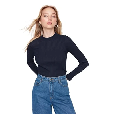 Afbeelding van Trendyol Beige Geribbelde, Flexibele, Slim Fit Gebreide Blouse Met Hoge Hals Twoaw20Bz0200