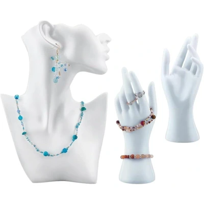 Afbeelding van Inovra Mannequin Sieraden Display Set Witte Resin Buste Model Standaards Armband Ketting Ring 3 Stuks