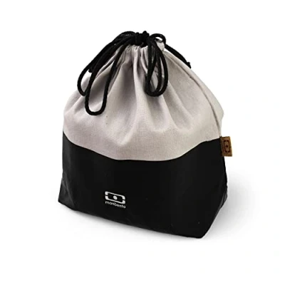 Afbeelding van MONBENTO Lunchtas MB Pochette L Zwart Onyx Tas voor uw Lunchbox in Polyester en Katoen Ideaal formaat de Bento Box Square + een Fles Crème