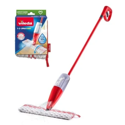 Afbeelding van Vileda 1.2 Spray Max systeem vloerwisser met sproeikop, 2 herbruikbare microvezeldoeken, zonder emmer, voor alle vloeren, duurzaam dweilsysteem, love it clean