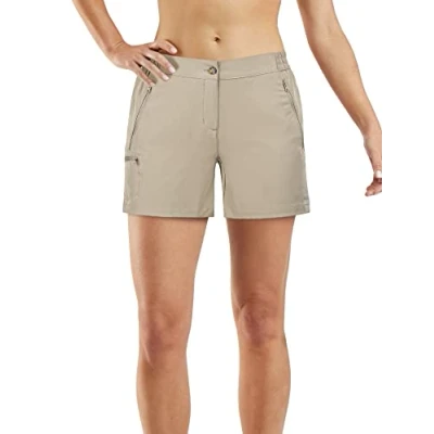 Afbeelding van 33,000ft Wandelbroek voor dames, korte cargoshorts, bermuda, stretch, lichte hardloopshorts, zomer, UPF50+, broek wandelen, kamperen, reizen, Kaki, 38