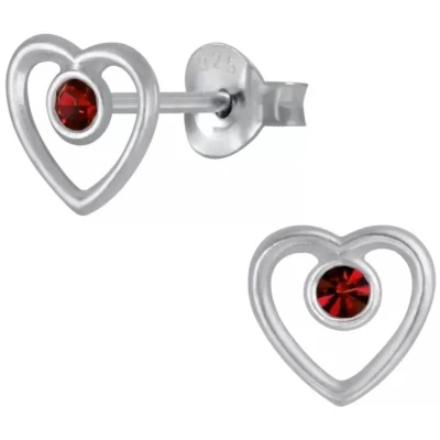 Afbeelding van JoyS Zilveren hartje oorbellen 7 mm kristal rood