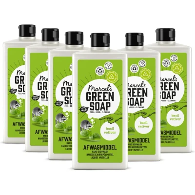 Afbeelding van 6x Marcel&#039;s Green Soap Afwasmiddel Basilicum &amp; Vetiver Gras 500 ml