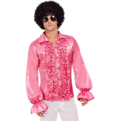 Afbeelding van Smiffy&#039;s Hippie Kostuum Roze 60s Rouches Hemd Man XL Carnavalskleding Verkleedkleding