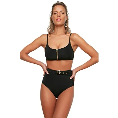 Afbeelding van Trendyol Zwart Hipster Bikinibroekje Met Hoge Taille En Riem Tbess20Ba0246