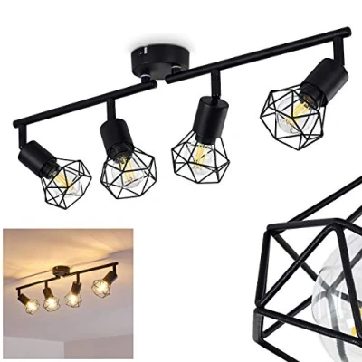 Afbeelding van plafondlamp Baripada, metalen in zwart, 4 lampen, x E14 fitting, verstelbare spot retro/vintage design grid look met lichteffect aan het plafond, zonder gloeilampen