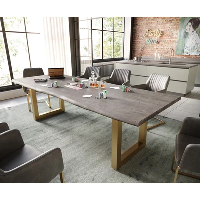 Afbeelding van Eetkamertafel Edge acacia platina 260x100 roestvrij staal goud breed Live