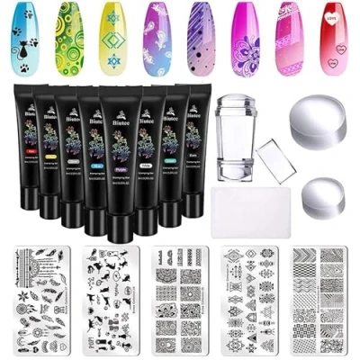 Afbeelding van Biutee Stamping Nail Art nagellak, 8 druklijm, 5 ijzeren platen, 1 dubbele kop stempel