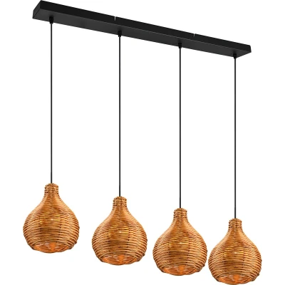 Afbeelding van Reality LED Hanglamp Hangverlichting E14 Fitting 4 lichts Rechthoek Bruin Hout