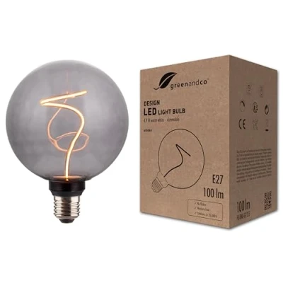 Afbeelding van greenandco Vintage design ledlamp dimbaar voor sfeerverlichting E27 G125 4,9 W 100 lm 1800 K (zeer warm wit) 320 230 V rookgrijs geen flikkeren