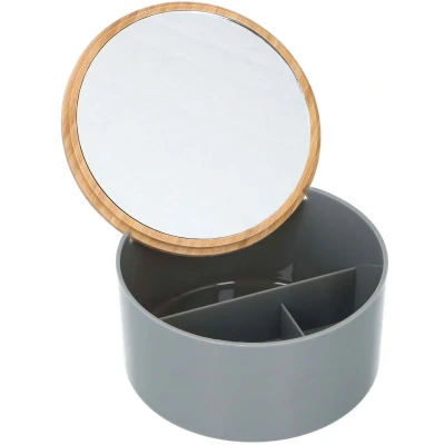 Afbeelding van Alpina Make Up Organizer Sieradendoos Incl. Spiegel Ø13x7 cm Wit