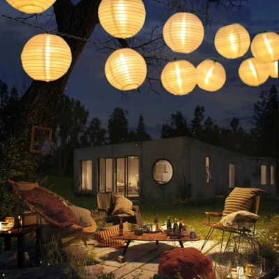 Afbeelding van LQWELL® Lichtsnoer op zonne energie, lantaarns voor buiten, 8 m, 30 leds, 2 modi, waterdicht, tuindecoratie, warm wit, balkon, bruiloft, binnenplaats, feest, kerstdecoratie, stuks