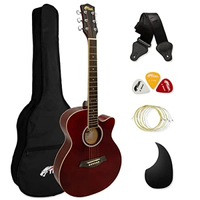 Afbeelding van TIGER 3/4 Size Akoestische Gitaar Staal Strung Kleine body voor Leeftijd 12+ met Zak, Strap, Reserve Strings en Plectrums Rood