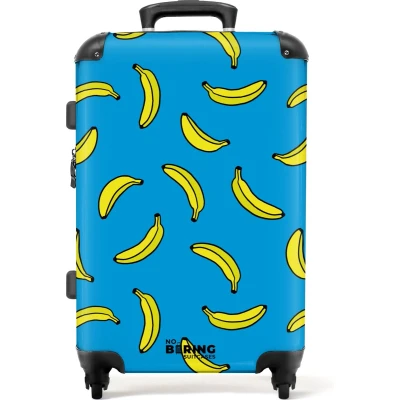 Afbeelding van NoBoringSuitcases.com® Koffer groot Rolkoffer lichtgewicht Blauw met gele bananen Reiskoffer 4 wielen Grote trolley XL 20 kg bagage