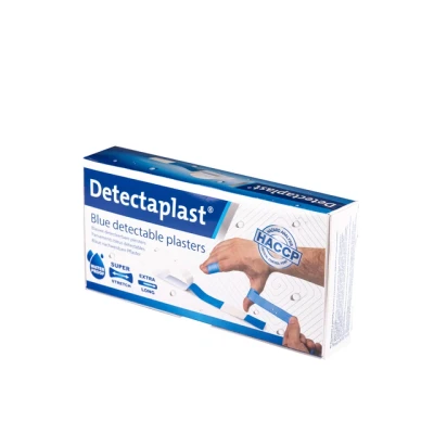 Afbeelding van Detectaplast blauwe pleisters Universal, metaaldetecteerbare, waterdichte en vuilwerende sensitive, voor de voedingsindustrie, catering grootkeuken, 180 x 20 mm, 100 stuks