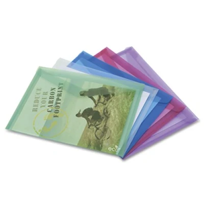 Afbeelding van Rapesco 1039 ECO Documentenmappen met Drukknoop, A4, Diverse Transparante Kleuren, Verpakking van 5