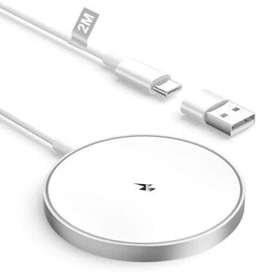 Afbeelding van Mag Safe oplader,15W, snellader, magnetisch, draadloos, compatibel met iPhone 16/16 Pro/16 Pro Max/15/14/13/12/11/X/XS/SE/XR/AirPods AirPods 3/2/Pro, wit