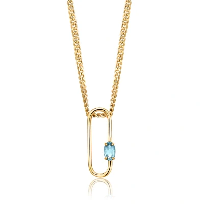 Afbeelding van Miore Zilveren Ketting 18Kt Goud Verguld met Blauwe Topaas 45 cm