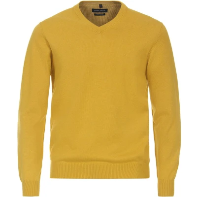 Afbeelding van Casa Moda Pullover V Hals Geel maat 5XL Heren met Regular fit Pasvorm Katoen Suitable Herenkleding