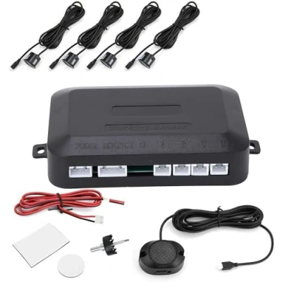 Afbeelding van Deror Parkeersensor, auto omgekeerde radarkit, waarschuwing, geluidsweergave, sondesysteem, 12 V, reversing, alarm, parking aid, PDC retrofit kit, 4 sensoren, universeel reversingsalarm