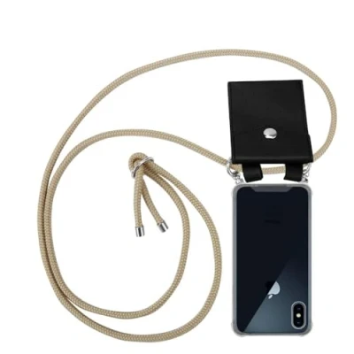 Afbeelding van Cadorabo Hoesje geschikt voor Apple iPhone X / XS in GLANZEND BRUIN Silicone Mobiele telefoon ketting beschermhoes met zilveren ringen, koordriem en afneembaar etui