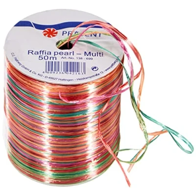 Afbeelding van C.E. Pattberg Präsent Rayon Raffia biologisch afbreekbaar lint roze groen 50 meter spoel