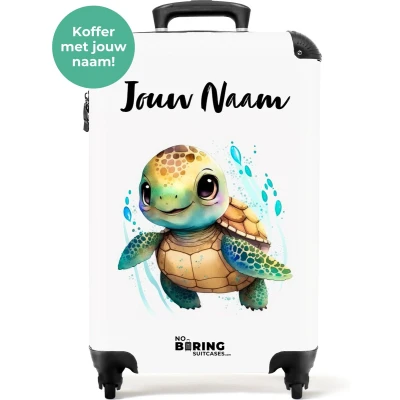 Afbeelding van NoBoringSuitcases.com® Kinderkoffer trolley schildpad Kindertrolley Handbagage koffer met naam Koffertje kind Reiskoffer lichtgewicht Past binnen 55x40x20 en 55x35x25