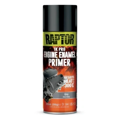 Afbeelding van U POL RAPTOR Engine Enamel Motorlak, 1K spuitbus, hittebestendig tot 300 C, motorblokken en motorruimte, bescherming tegen hitte, olie voertuigvloeistoffen (primer grijs/grijs, 355 ml)