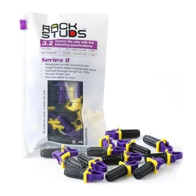 Afbeelding van Rackstuds P20 Rack Mount Solution Series II No More Cage Nuts! The Easiest and Safest Server in 19&quot; Racks with Square Punched Vertical Rails 20 pack, Purple, 3.2mm/0.126&quot; Version