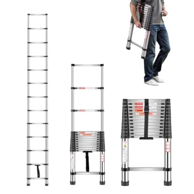 Afbeelding van VEVOR Telescopische Ladder RVS Uitschuifladder Vouwladder Trapladder 3740mm