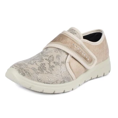 Afbeelding van Aerosoft dames klittenband lage schoen stretch 19 wijdte G H uitneembaar voetbed antislip (beige 24, EU 37)