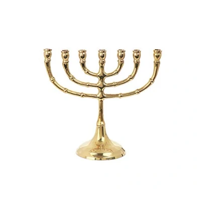 Afbeelding van NKlaus menorah kandelaar 7 armige messing goud kaarsen tot Ø 1,5cm hoogte: 15cm breedte :18cm kerk gebruik decoratie 4034