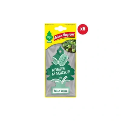 Afbeelding van Arbre Magique Mono, auto luchtverfrisser, groene appel, intense en gestructureerde geur, houdt tot 7 weken, gemaakt in Italië, verpakking van 6 stuks
