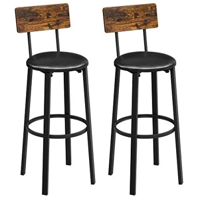 Afbeelding van VASAGLE Barkrukken, set van 4, barstoelen, PU overtrek, 75,5 cm hoge zitting, met voetensteun, eenvoudige montage, industrieel design, voor eetkamer, keuken, toonbank, bar, vintage bruin klassiek