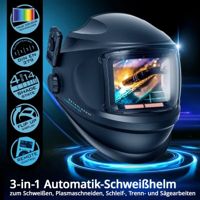 Afbeelding van STAHLWERK MASTER 3 in 1 automatische lashelm met afstandsbediening, opklapbaar vizier, kleurgetrouwe weergave, jobgeheugen, verduistering DIN 4 tot 14 en optische klasse 1/1/1