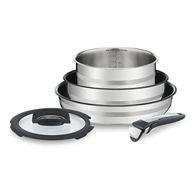 Afbeelding van Tefal L95690 Ingenio by Jamie Oliver 5 Delige Pannenset, Ovenbestendig Tot 250 C Zonder Greep, Thermo Spot, Geschikt voor Alle Warmtebronnen, Roestvrij Staal/Zwart