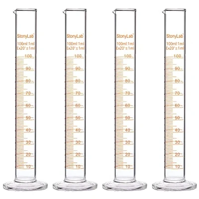 Afbeelding van stonylab 4 Pack Borosilicaatglas Zwaarwandige Maatcilinder Gegradueerde Cilinder, 100 ml