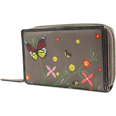 Afbeelding van bruno banani Leren Portemonnee Butterfly Zip Around Taupe Grijs Veelkleurig