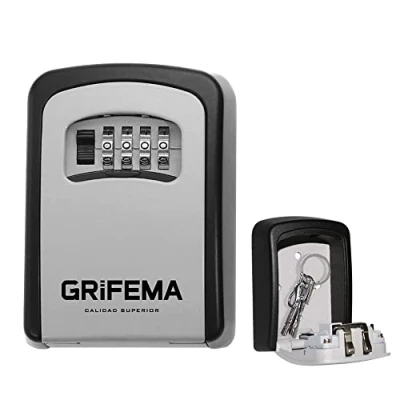 Afbeelding van GRIFEMA GA1003 Lock Box, Sleutelkastjes, Key Box met 4 Cijferige Cijfercode, Sleutelkluis Wandmontage, Voor Huis, Garage, Waterdichte, Gray