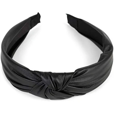 Afbeelding van styleBREAKER Dames haarband met knopen in imitatieleer look, retro stijl haarband, hoofdband 04026046, Farbe2:Zwart