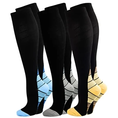 Afbeelding van 3 paar compressiekousen voor dames en heren, sport, hardlopen, vlucht, reizen, zwangerschap, medische compressiesokken, steunkousen, Mengen., S M