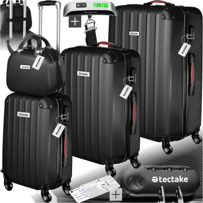 Afbeelding van tectake® reiskoffers Kofferset Cleo 4 delig met bagageweger zwart
