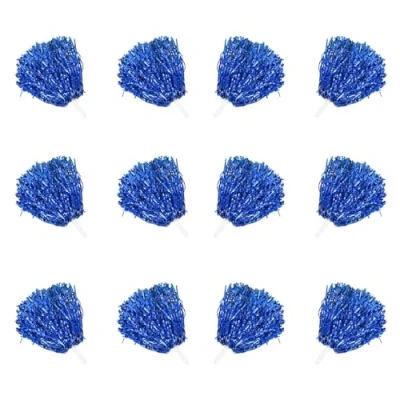 Afbeelding van 12 stuks cheerleading pompons, cheerleader metallic poppen, lichtmetallic cheersbal voor sportevenementen, balspellen, dansen, carnavalsfeesten, blauw, 1