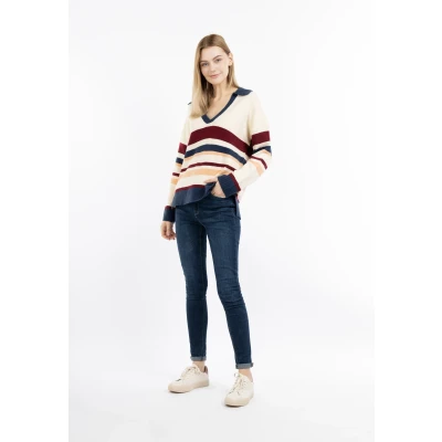 Afbeelding van Dreimaster Maritim Dames Gebreide Trui SCHMUDDELWEDDA XL/XXL / Off White Multi Kleur 80% Viscose 20% Nylon