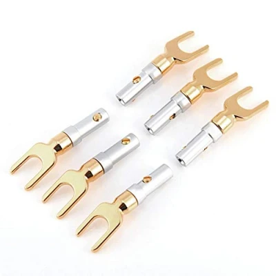 Afbeelding van 6 stuks Vergulde 4mm Banana U Vork Y Spade Connector Luidsprekerdraad Schroef Type