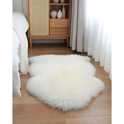 Afbeelding van YIHAIC Schapenvacht, synthetisch, voelt als echte wol aan, synthetisch bont, kunstmatig, luxe, wollen kleed voor bank, kussen (wit, 60 x 90 cm)